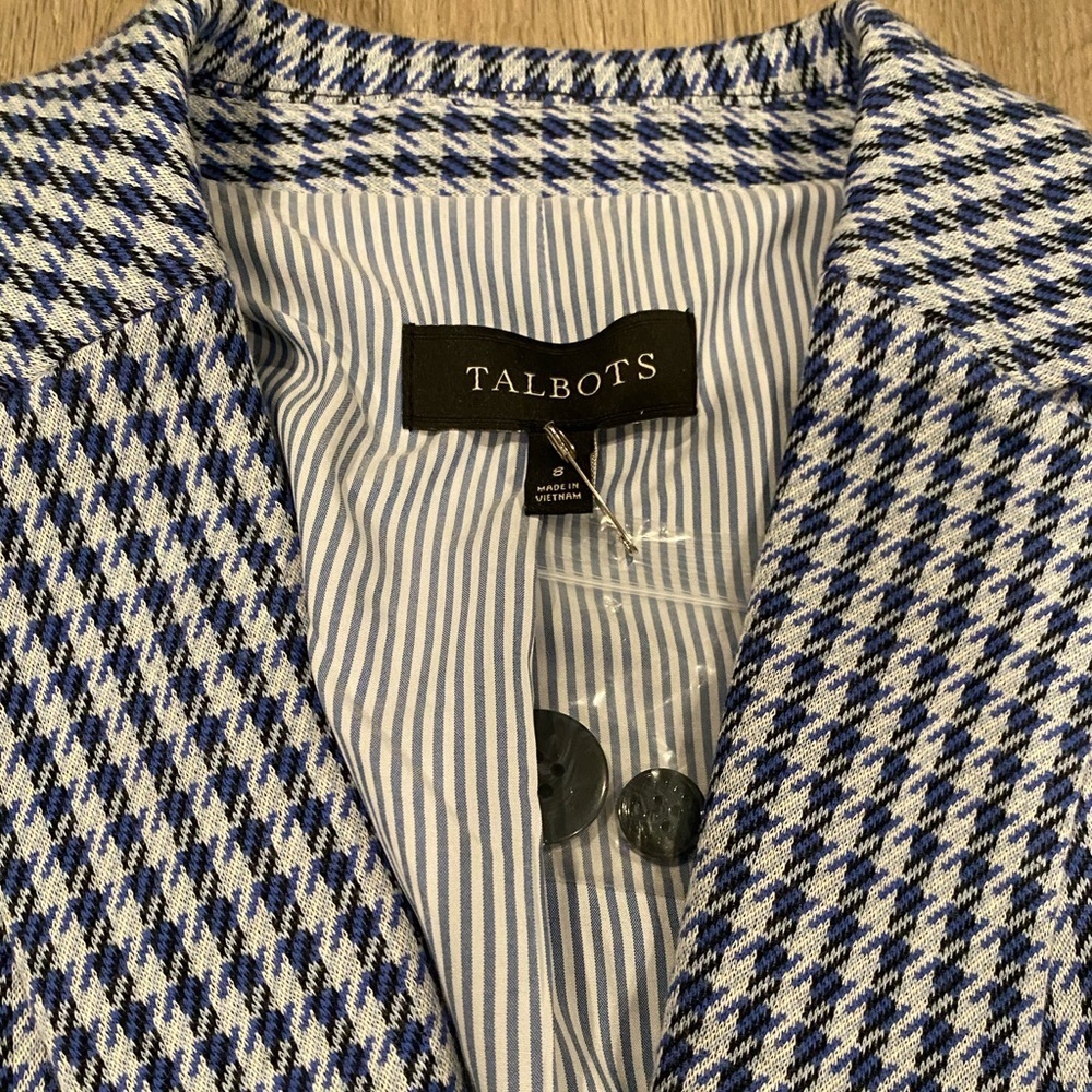 Talbots Blue Houndstooth‎ Cotton Blazer 8 - Picture 5 of 7